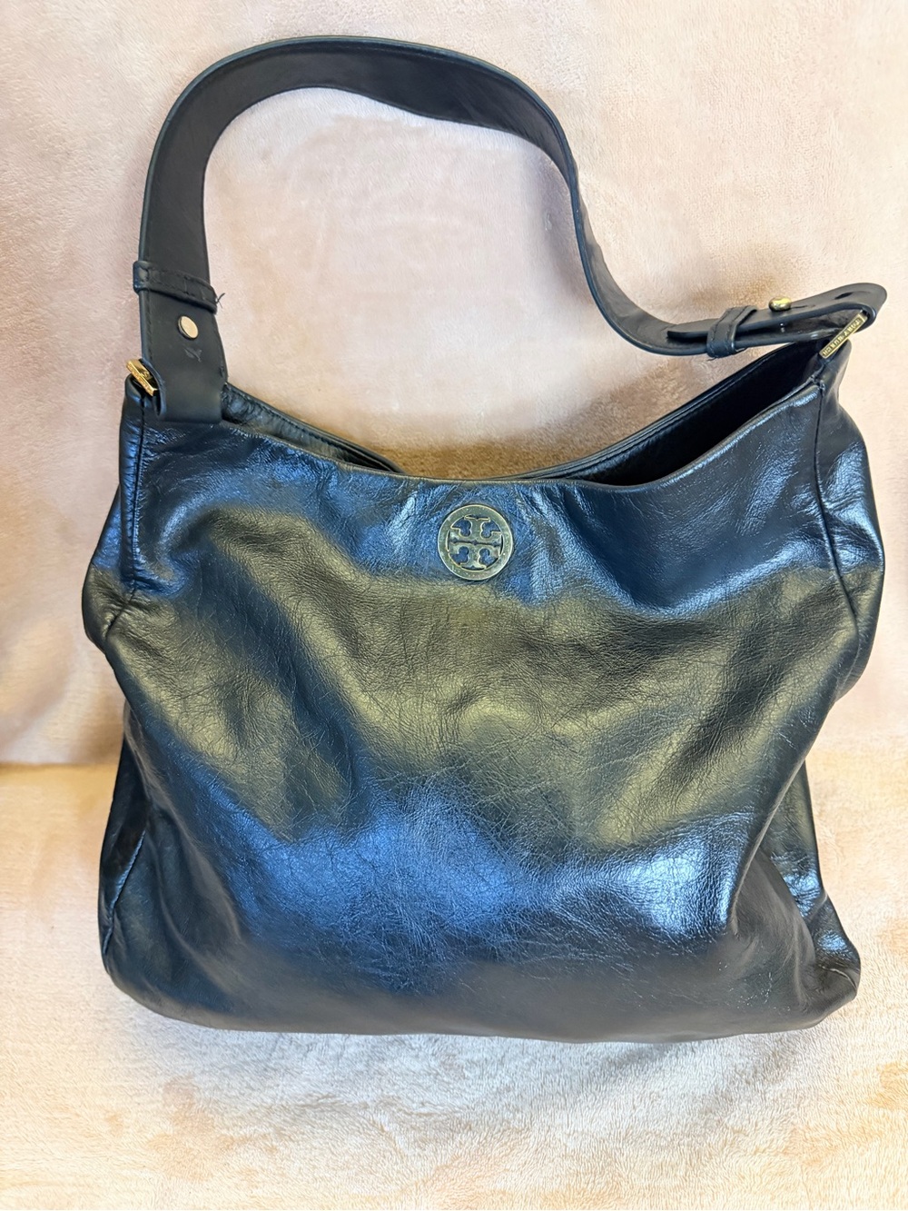 Tory Burch Black Leather Hobo Shoulder Bag